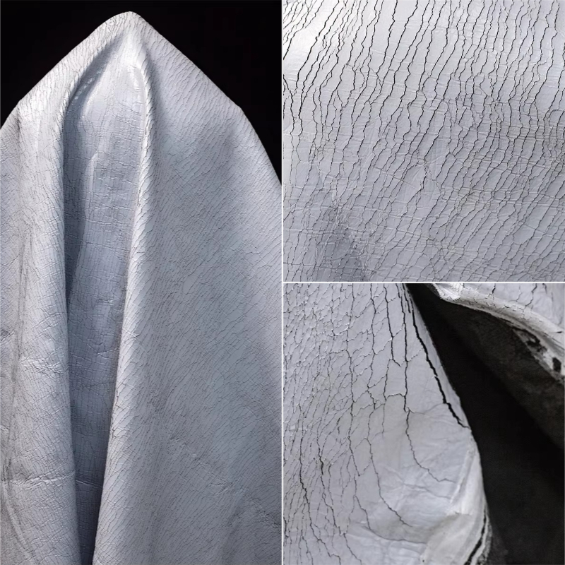 Sewing Textile Art - Grey Retro Cracked Leather Texture Heavyweight