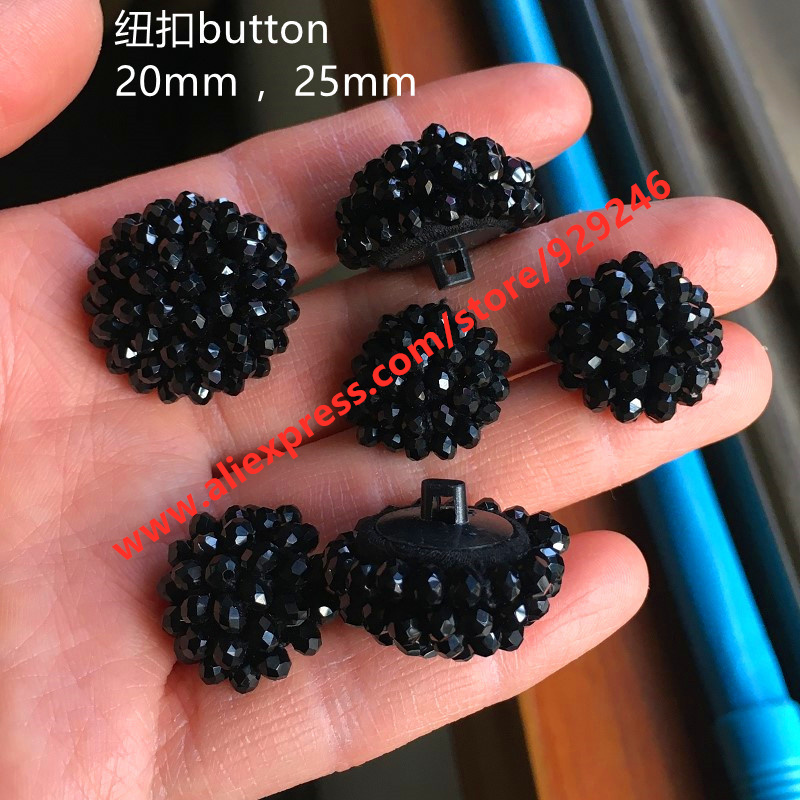 Button Hole Cutter - 20mm Round Black Crystal Covered Button